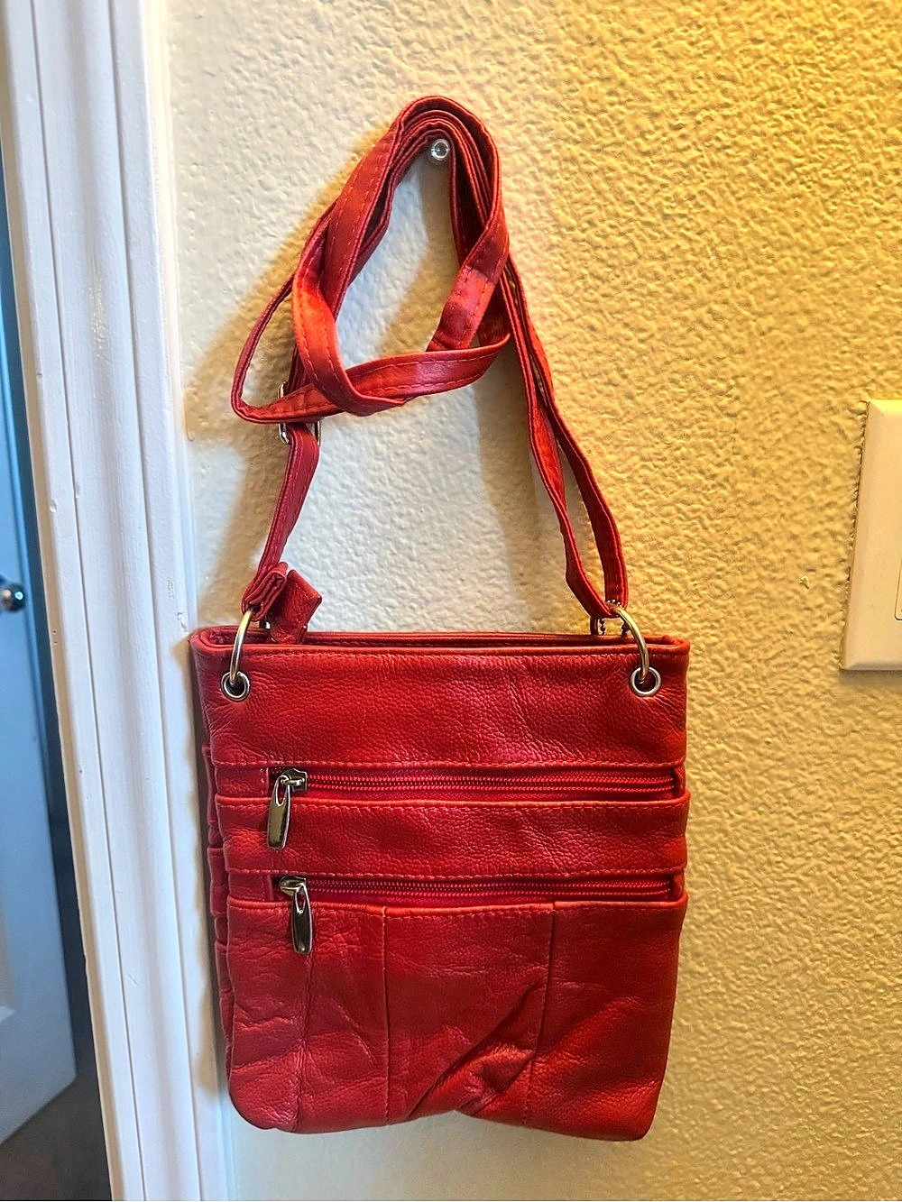 Charming Charlie Red Multi-Zip Crossbody Bag ( 100% Leather)